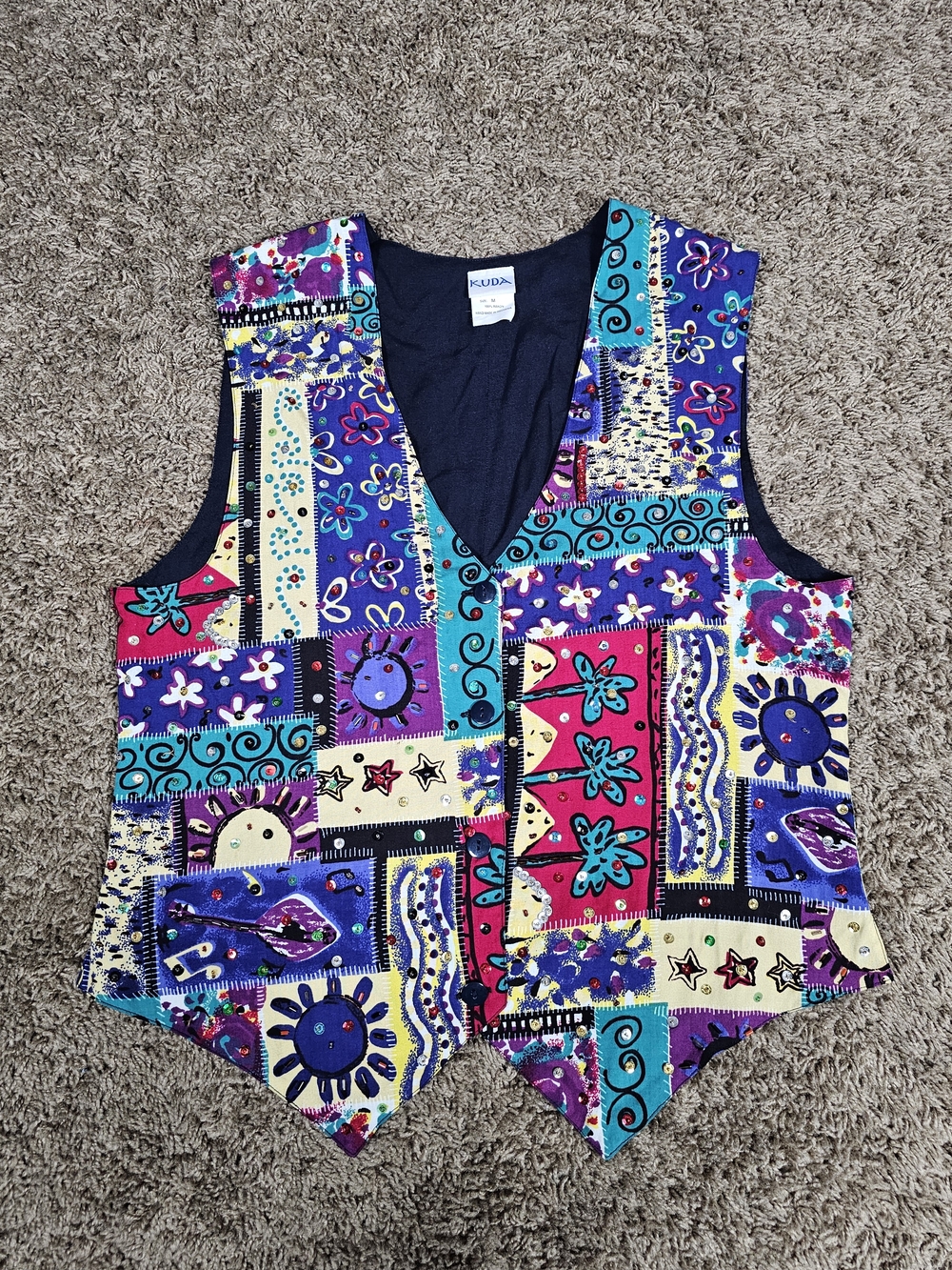 Kuda Brand Vest Multicolor Sz Medium whimsical colorful musical